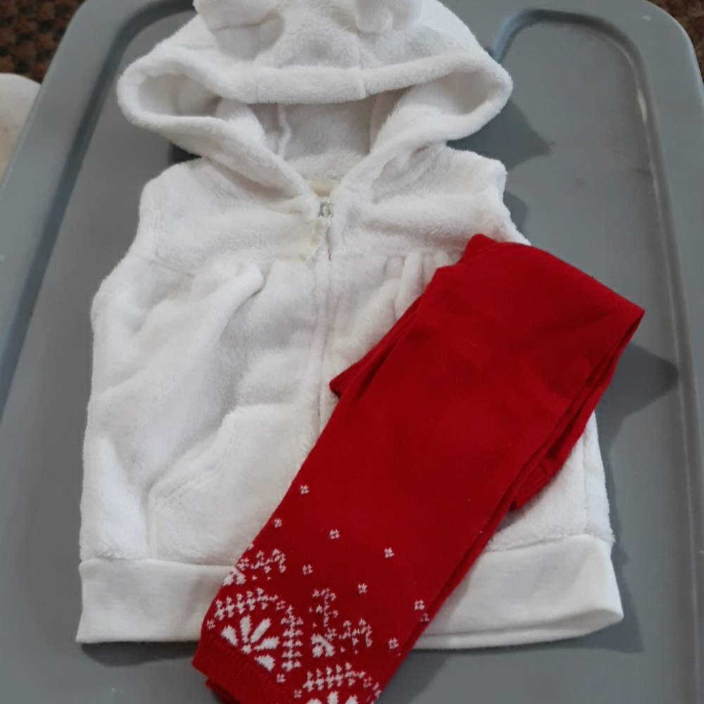 Carters fleece hooded zip up vest with leggings